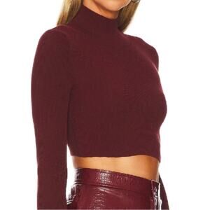 NBD Cara Burgundy Mock Neck Cropped Sweater Ribbed Pullover Knit Sz S
